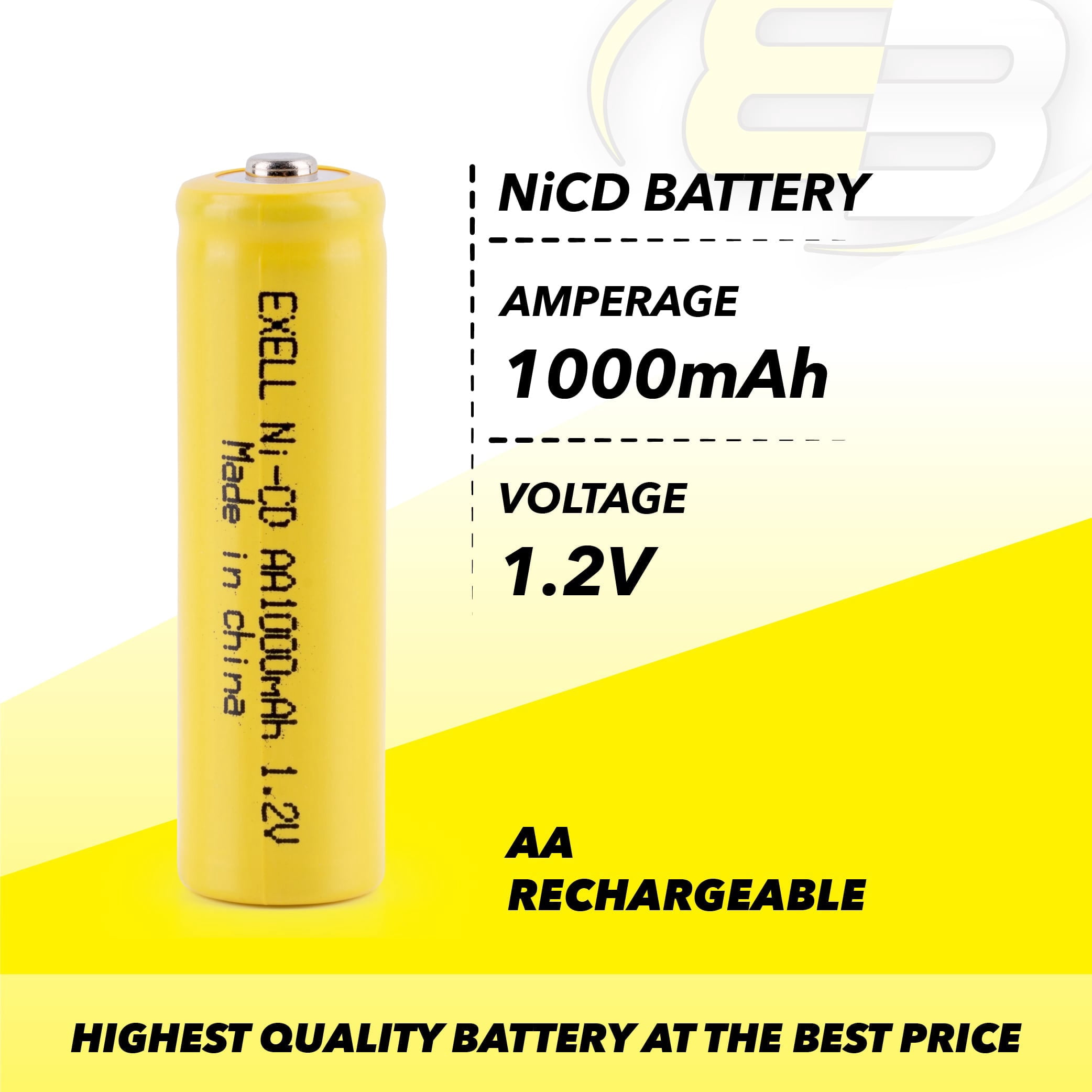 50x Exell AA 1.2V 1000mAh NiCD Button Top Rechargeable Batteries for Lawn Lamps