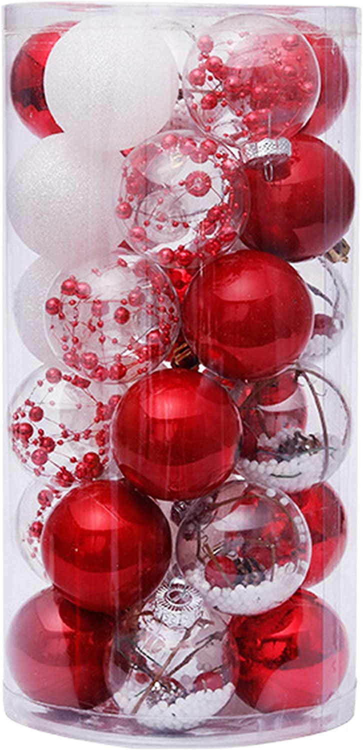 Shatterproof Large Plastic Christmas Ornaments Balls with Stuffed Delicate Decorations for Holiday Xmas Tree Party Red 2.36'' Christmas Tree Balls Ornaments 30PCS Christmas Ball Ornaments 