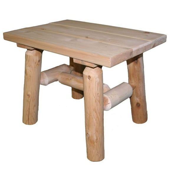 Lakeland Mills White Cedar Log Wood Outdoor Porch Patio End Side Table, Natural