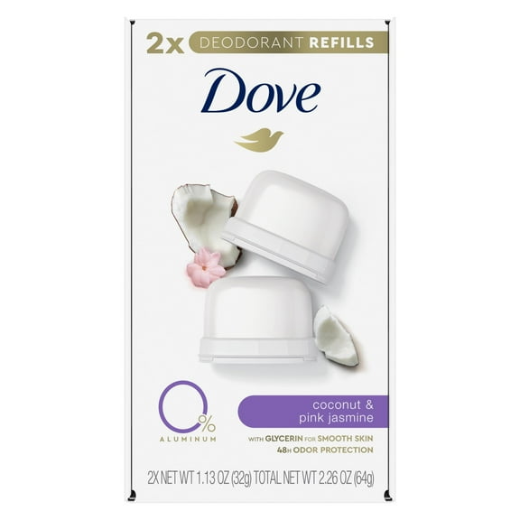 Dove Antiperspirant Deodorant Refills Twin Pack, Coconut and Pink Jasmine, 1.13 oz