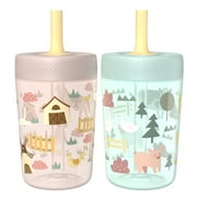Zak Designs 12oz Barnyard Bunch Durable Plastic Capri Tumbler with Straw, 2 Pack