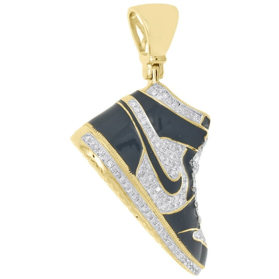 Jewelry For Less 10K Yellow Gold Diamond Black Enamel Air Jordan Shoe