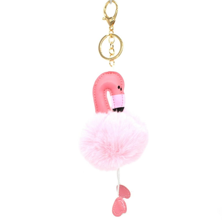 Homemaxs Key Chains Flamingo Key Ring Fur Ball Pom Pom Keychain for Bag Cellphone Car Key Pendant (Pink), Women's, Size: 19