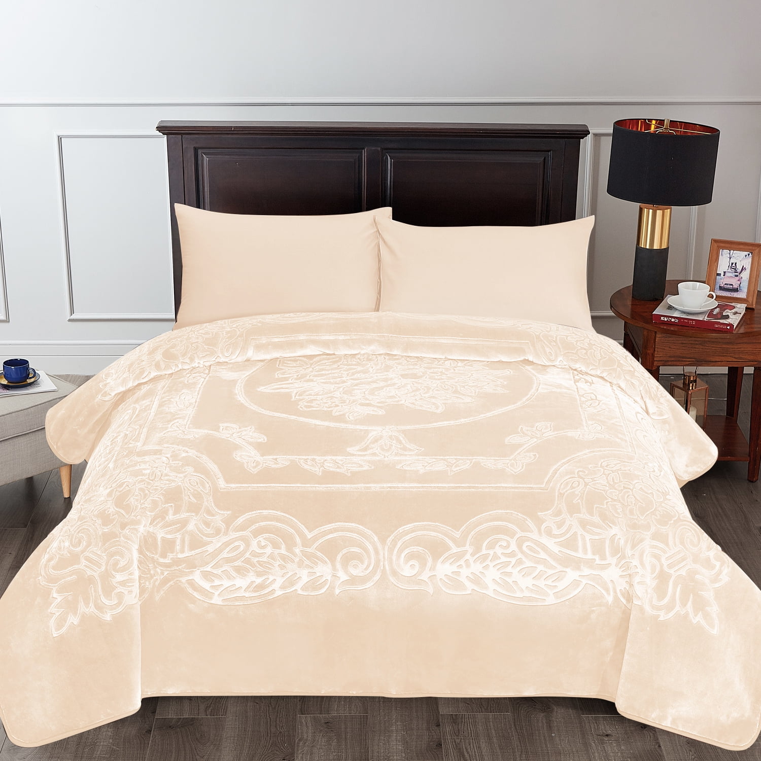 JML Soft Heavy Fleece Blanket 9 lb 85"x95",Premium Embossed Floral Bed