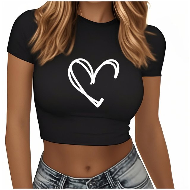 Plebaso T-Shirts Graphiques Courts pour Femmes Manches Courtes Imprimé Slim Col Rond T-Shirts d'Été Décontractés pour Femmes