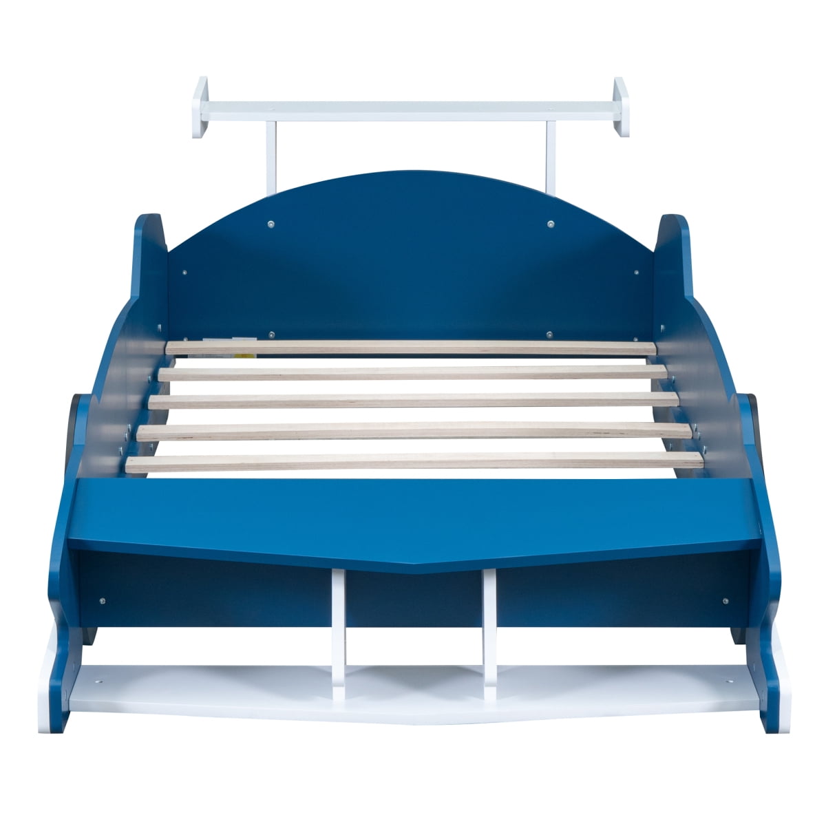 Miekor Furniture Twin Size Race Car-Shaped Platform Bed with Wheels,Blue No5874