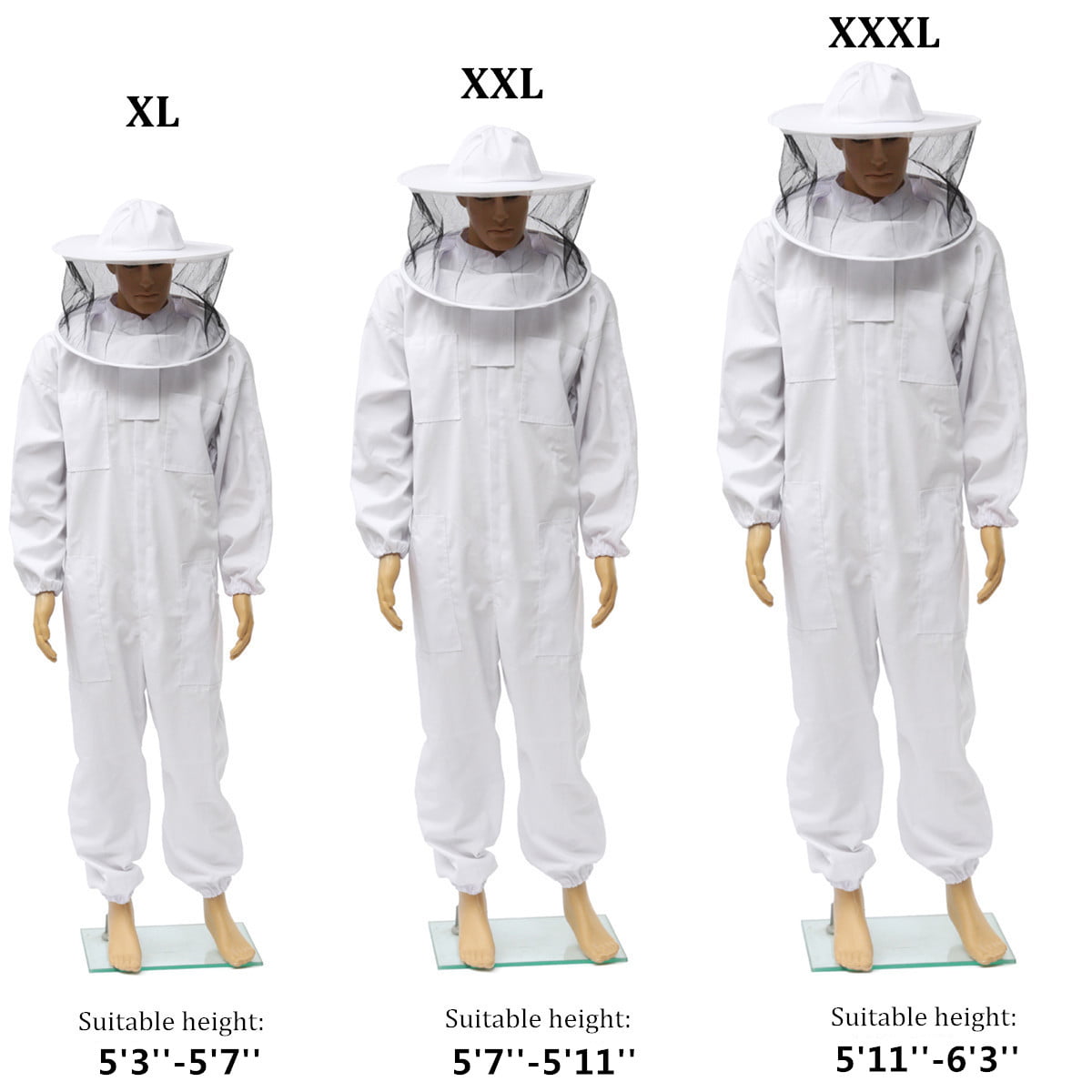 2XL F Fityle Unisex Beekeeper Costume Super Thick Beekeeping Suit Anti-wasp Fabric Elastic Cuffs Detachable Hat White