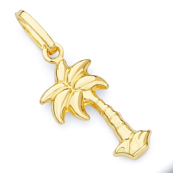 Wellingsale 14K Yellow Gold Polished Palm Tree Charm Pendant