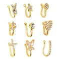 thumbnail image 1 of Lot de 9 faux anneaux de nez brillants et tendance, sans piercing, pour femme, dorés, 1 of 4