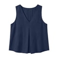 thumbnail image 4 of Noric Women's Cotton Tank Tops Sleeveless V-Neck Summer Casual Flowy High Low Hem Pleated Front Loose Fit Blouse, 4 of 7