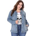 thumbnail image 1 of GRACE & GRANDEUR Women's Plus Size Long Sleeve Button Down Regular Fit Jean Denim Jacket Light Blue 2X, 1 of 6