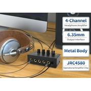Headphone Amplifier -4 Channel Metal Stereo Audio Amplifier, Mini Earphone Audio Amplifier with 12V 1A Power Adapter, 1/4 TRS Headphones Output and TRS Audio Input for PC Guitar Studio Stage