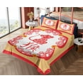 thumbnail image 4 of Ambesonne East Fitted & Top Sheet Set with Shams, Folk Art Monkey and Symbols, Mustard and Vermilion, 4 of 5