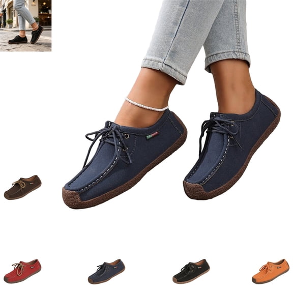 YOUYEDIAN Loafers for Women Versatile Slip On Square Toe Fashion Lace-up Comfy Flats Casual Outdoor Soft Walking Shoes