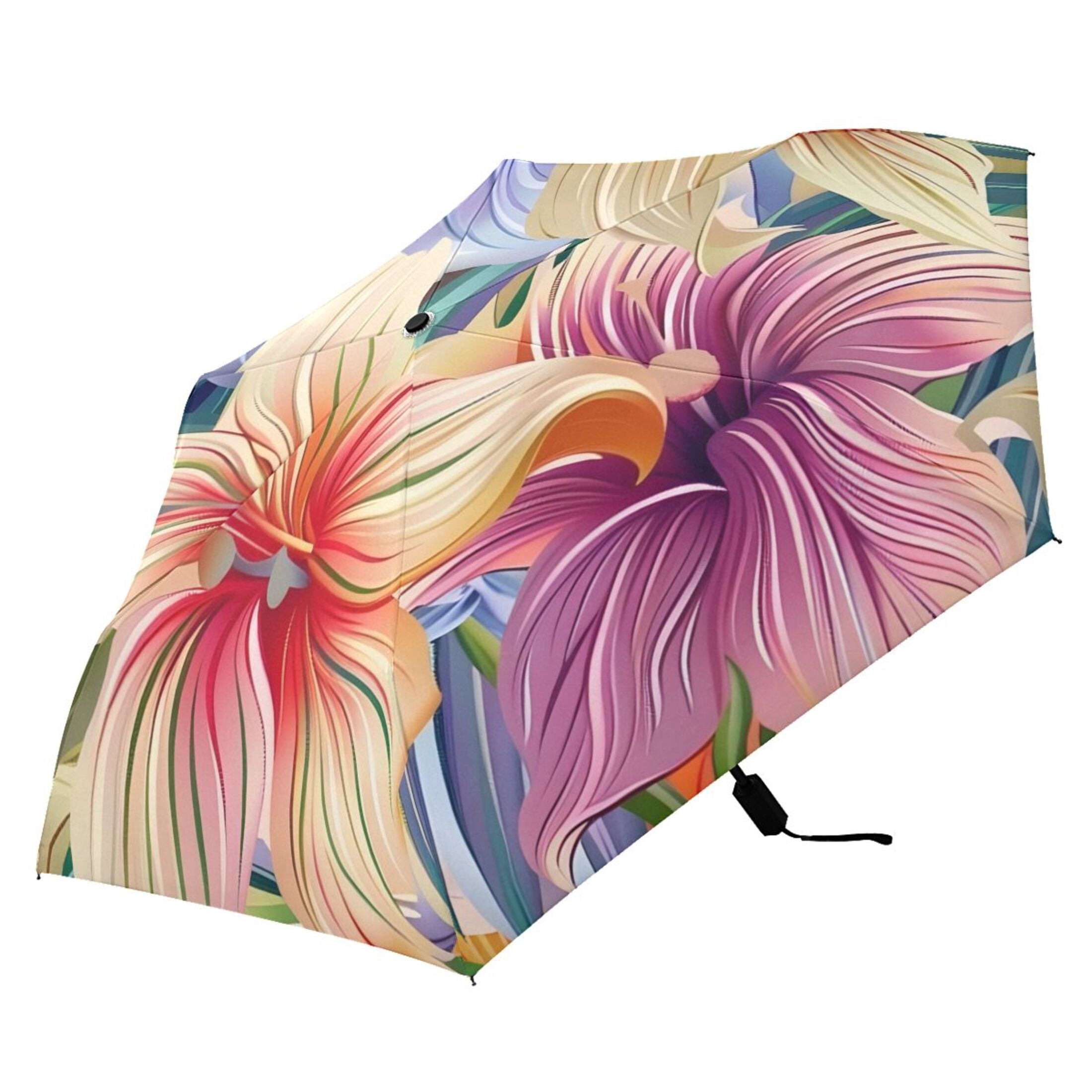 ALAZA Beautiful Lily Flowers UPF 50+ Compact Folding Umbrella for Rain Travel Umbrella Packable