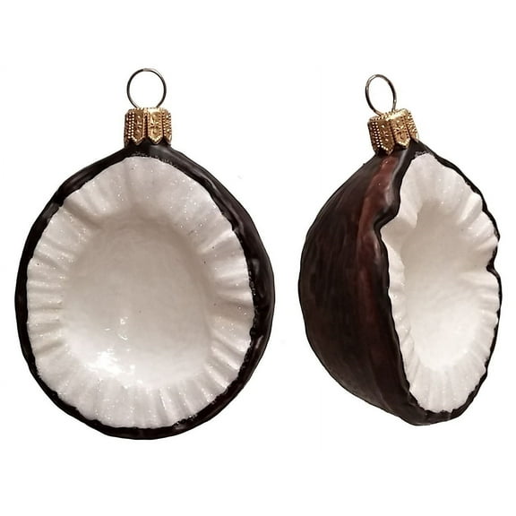 Slice of Coconut Polish Blown Glass Christmas Ornament Set of 2 Decorations
