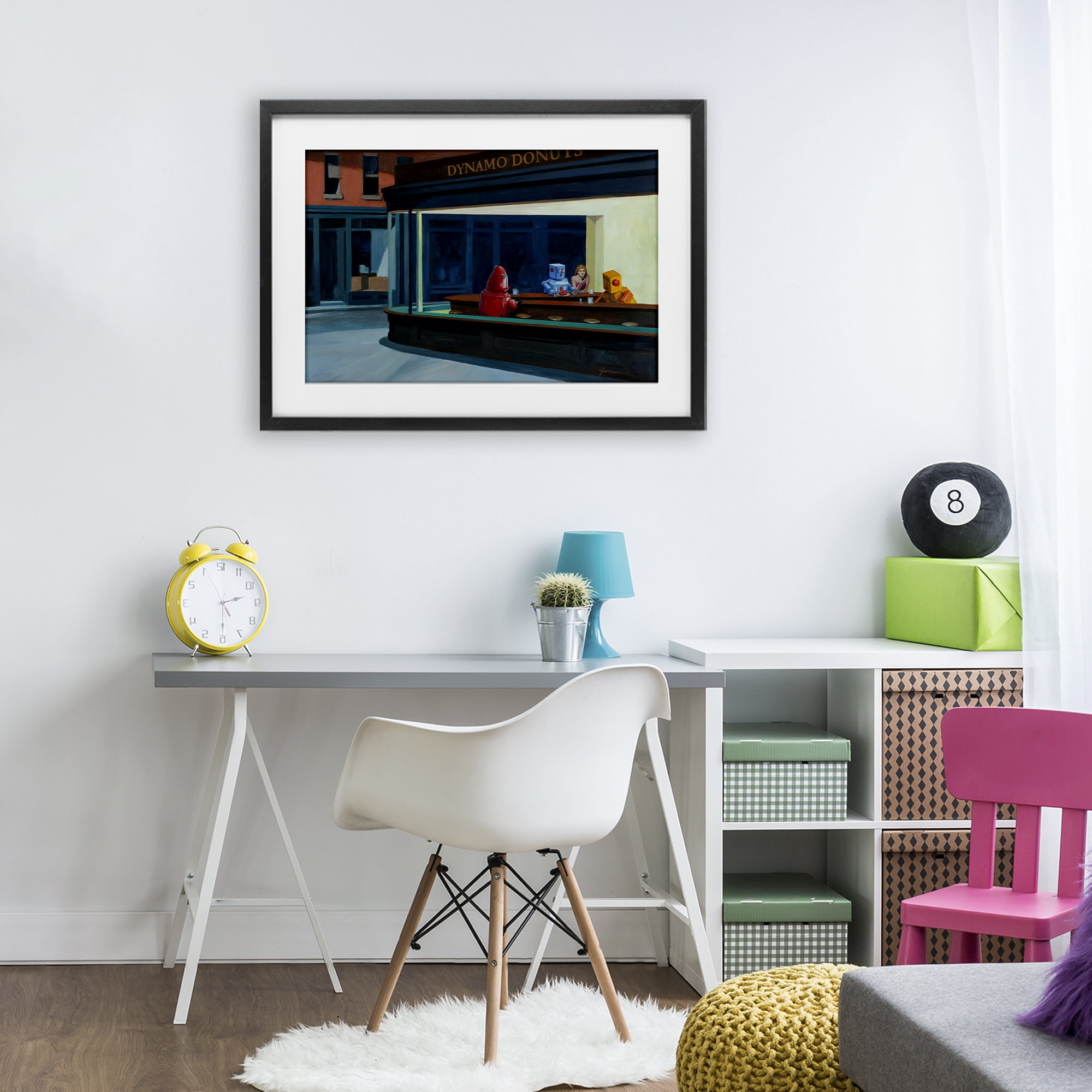 Stupell Industries Robots in Donut Shop Black Framed Print Under Glass, design by Eric Joyner