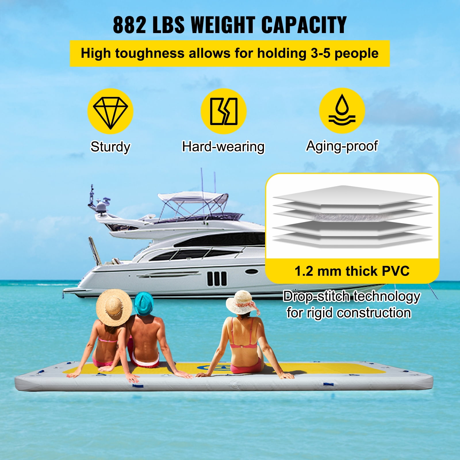 BENTISM Inflatable Dock Platform PVC Floating Dock 12 x 6 ft 3-5 Person w/2 Pumps