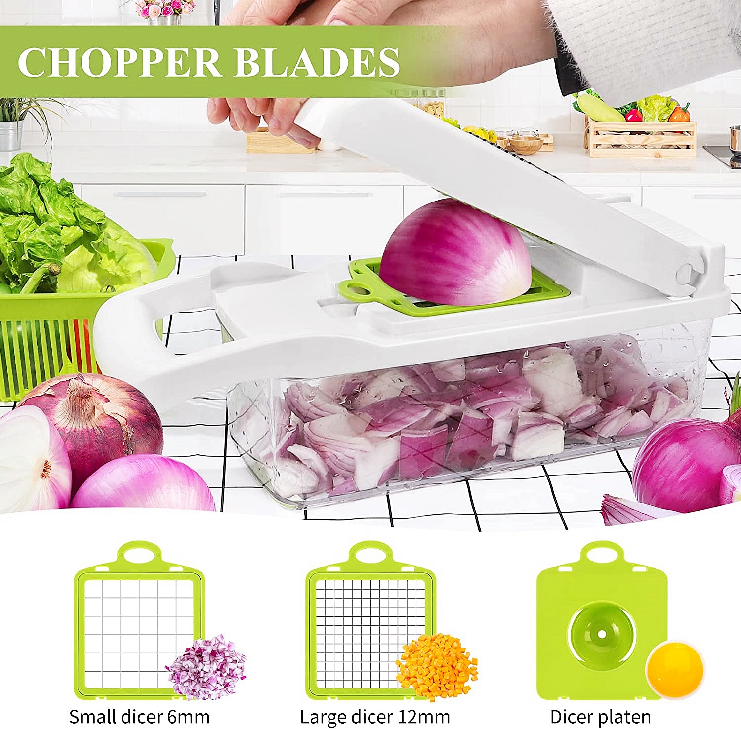 CofeLife 12 in Pro Vegetable Chopper, Multi-functional Onion Chopper, Vegetable  Cutter Stainless Steel Blades, Vegetable Slicer Container, Mandoline Slicer,  Dicer, Cutter Ideal for Fruits/Salads