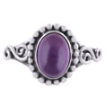 thumbnail image 2 of Natural Amethyst 6x8mm Cabochon Oval Shape Gemstone Surrounded by Alluring Coiling,Twisted Wire & Rawa Work Handmade 925 Sterling Solid Silver Ring For Women, 2 of 2