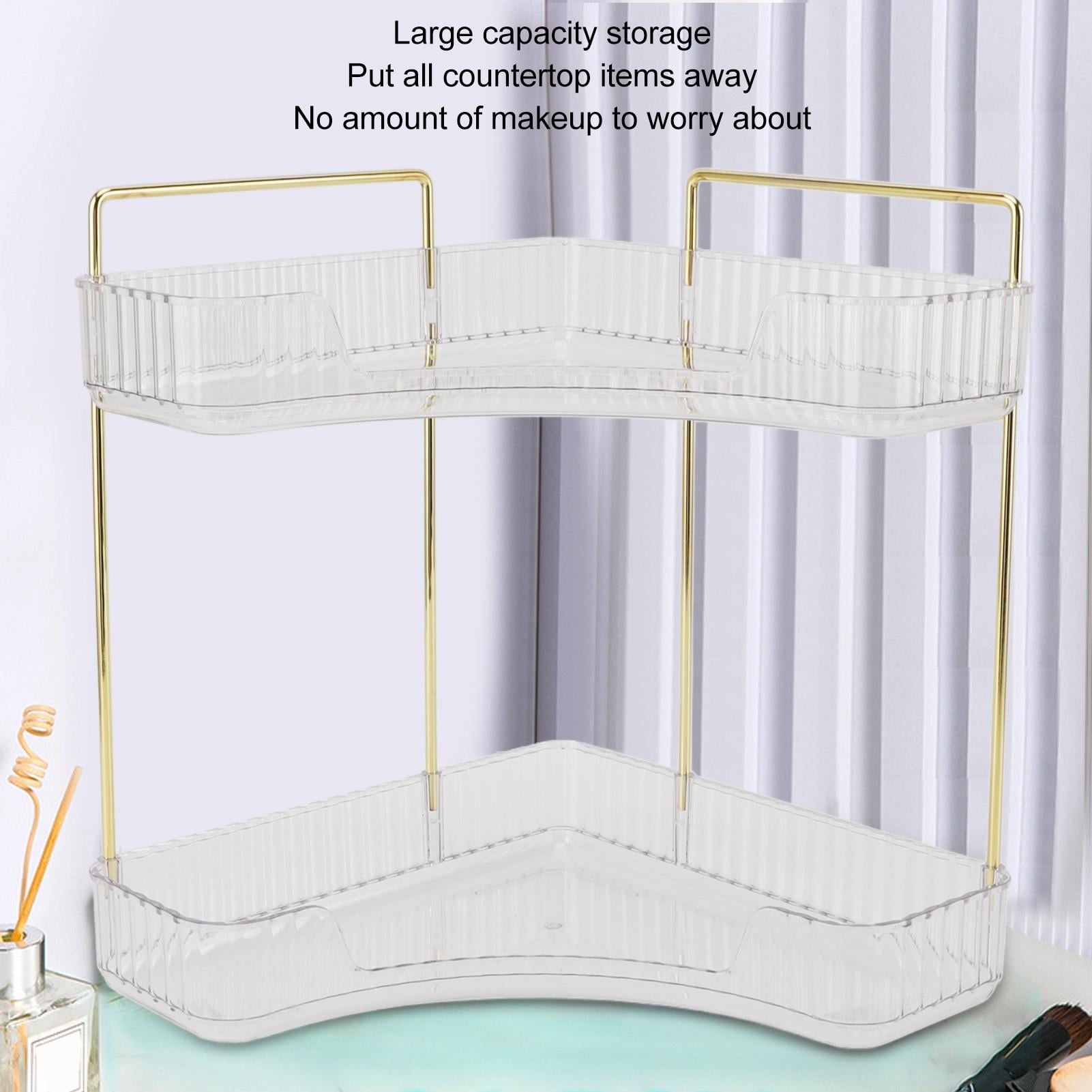 BIMZUC 2‑Tier Corner Bathroom Counter Organizer – Space‑Saving Metal Shelf for Cosmetics, Skin Care & Makeup, Transparent Design
