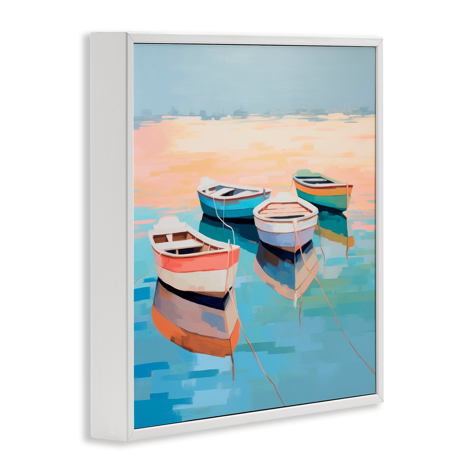 Stupell Industries Boat Reflection Shore Transportation Painting White Framed Art Print Wall Art, 17 x 17