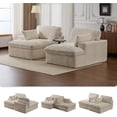 thumbnail image 3 of Corduroy Double Lounge Chaise Sofa Indoor, Oversized Upholstered Sleeper Cloud Couch, Sectional Deep Seat Loveseat for Living Room, No Assembly Required, White, 3 of 8