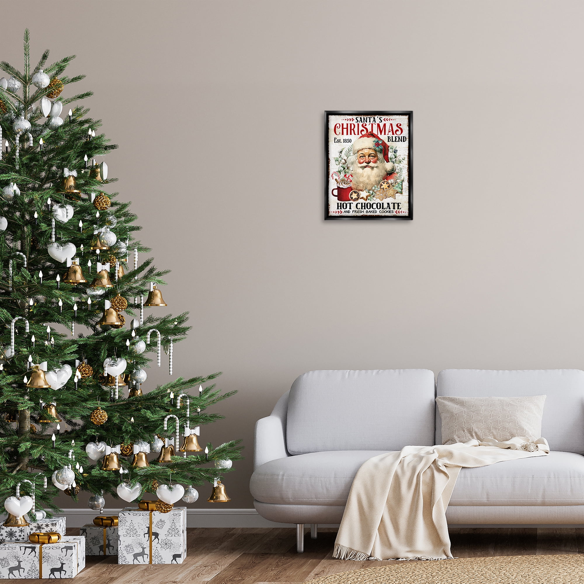 Stupell Industries Santa's Christmas Blend Holiday Painting Black Floater Framed Canvas Art Prints Wall Art, 17 x 21