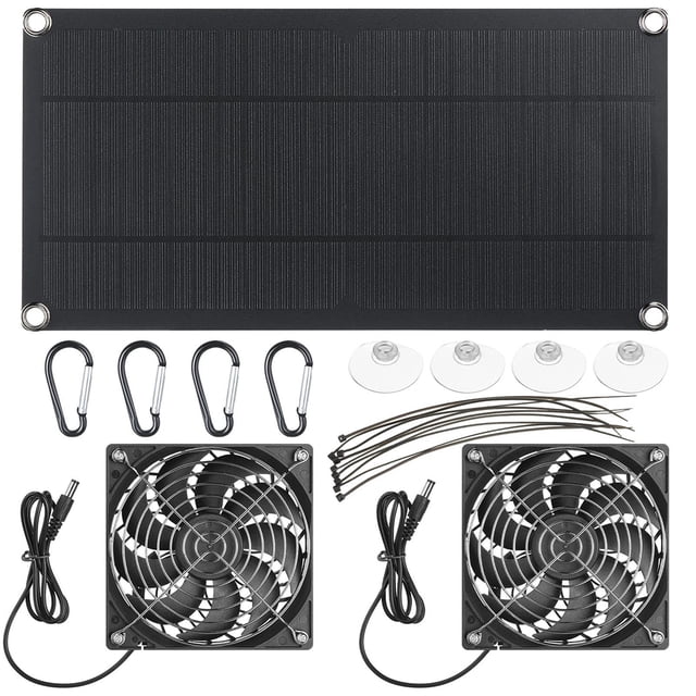 Greeniant Ventilador de panel solar 10W resistente a la intemperie Mini extractor de aire de escape Ventiladores dobles Exterior Pollo Mascota Suministros para perros