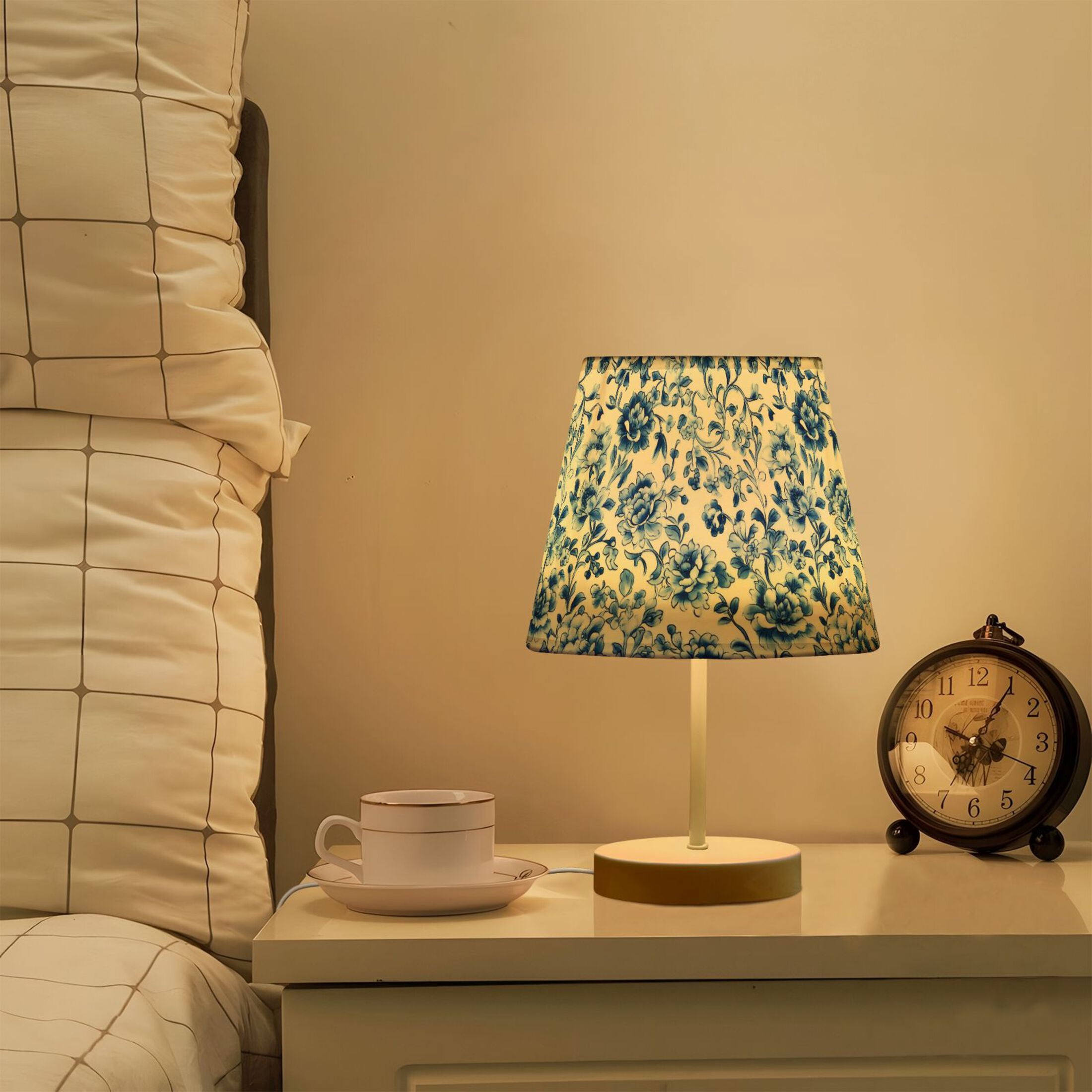 LED Desk Lamp Blue and White Porcelain Floral Table Nightstand Lamps with 3 Color Temperatures for Home Bedroom Living Room Decor 8x12