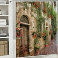 thumbnail image 5 of BCIIG  Tuscan Shower Curtain, Porch with Colorful Flowers at an Old Street in Town in Italy in Sunny Day, Cloth Fabric Bathroom Decor Set with Hooks,  Vermilion Brown, 5 of 6