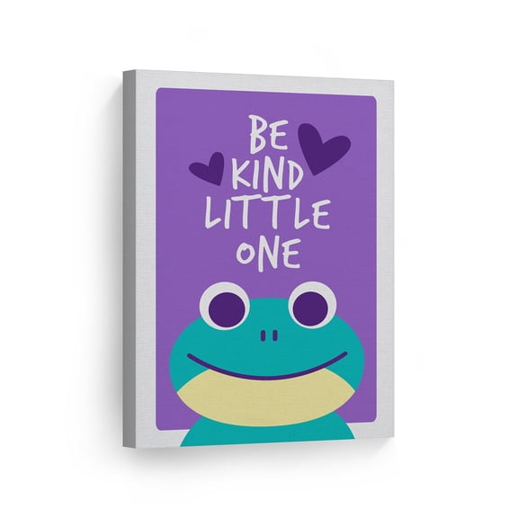 Smile Art Design Frog Be Kind Little One Quote Wall Decor Purple Background Canvas Wall Art Print Kids Room Decor Baby Room Decor Nursery Decor Made in the USA- 40x30
