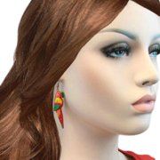 Parrot Head Wood Red Green Dangle Pierced Earrings Handmade 2 7/8" Ladies Adult Female Women