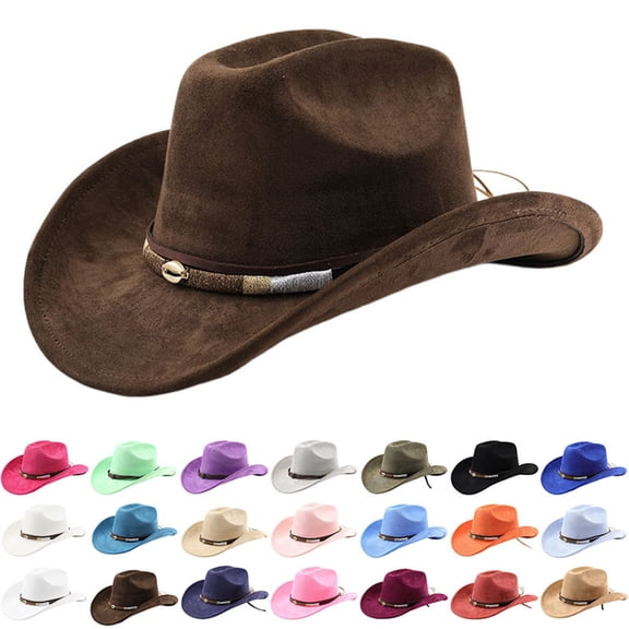 Men and Women's Classic Western Rolled-up Vegan Suede Decent Adjustable Drawstring Cowboy Cowgirl Hat Halloween Accessory