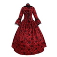 thumbnail image 4 of NinXxx Vintage Square Collar Flared Sleeve Large Swing Skirt Performance Dress Red XXXL, 4 of 5
