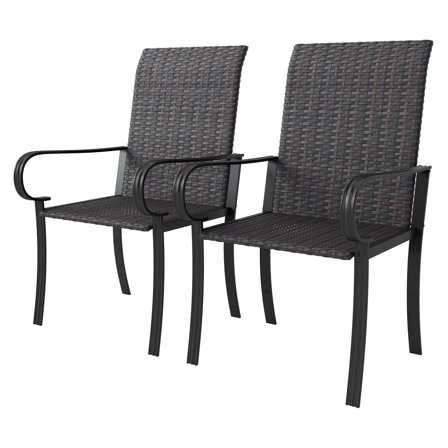 Outdoor Wicker Dining Chairs (2-Pack), Steel Frame, High Back, Brown Patio Chairs
