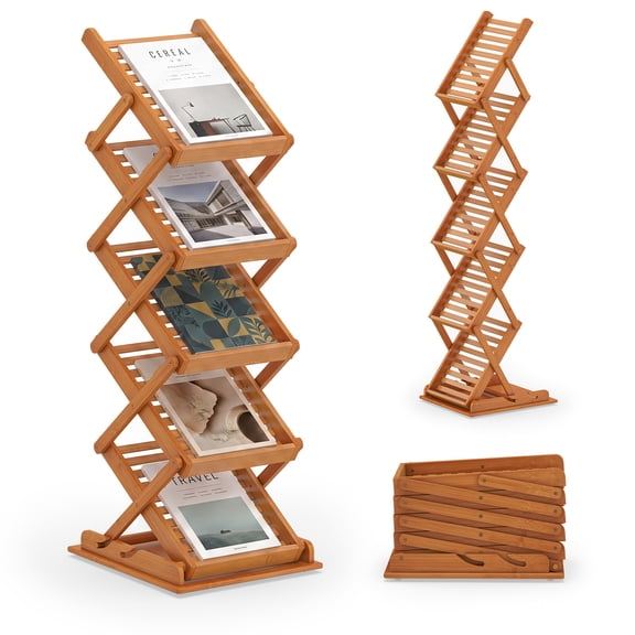 Gymax Foldable Bamboo Magazine Rack w/2 Adjustable Positions for Home Trade Shows Walnut