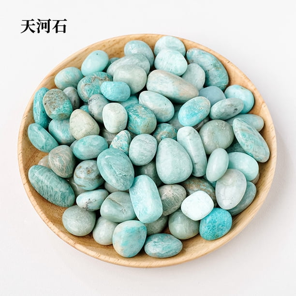 Xiao Hua Piedra natural de cristal azul claro de 200 g, piedra rodante pulida de partículas grandes, piedra aromática natural cruda, piedra decorativa para el hogar, 1,5-2 cm