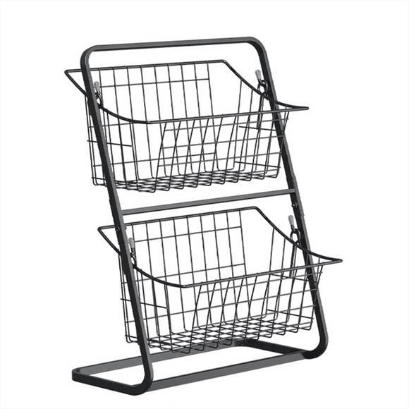 Kitchen Organizer Shelf Double Layer Seasoning Vegetables Fruits Holder Assembly Bathroom Removable Stand Storage Black