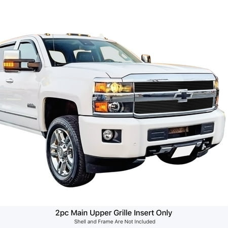 APS 2015-2018 Chevy Silverado 2500 HD Without Z71 Package, Not for High Country Model(Not For Z71 Package and High Country Model) Black Stainless Steel Billet Grille 8x6 horizontal billet