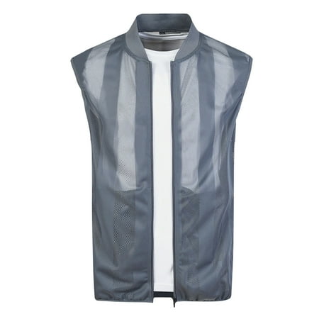 safuny Sleeveless Stand Collar Lightweight Fishing Travel Vest for Men Golf Jacket Multi Pockets Quick-Drying Zipper Vests Workout Photo Cargo Vest Hiking Mesh Eyelet Gray XXL