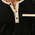 thumbnail image 6 of Hesxuno Mens Linen Henley Shirt Color Contrast Short Sleeve 3 Button Shirts Business Casual Work Tops Lightweight Collarless Golf Shirt with Chest Pocket Black M, 6 of 6