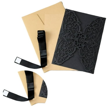 Worgeous Black Iridescent Openwork Invitation Cards with Hollowout Design for Festival Use 10pcs