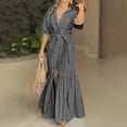 thumbnail image 6 of Dvprdro Womens Casual Beach Maxi Dress Striped Collared Short Sleeve Button Front Tie Waist Ruffle Hem Loose A Line, 6 of 6