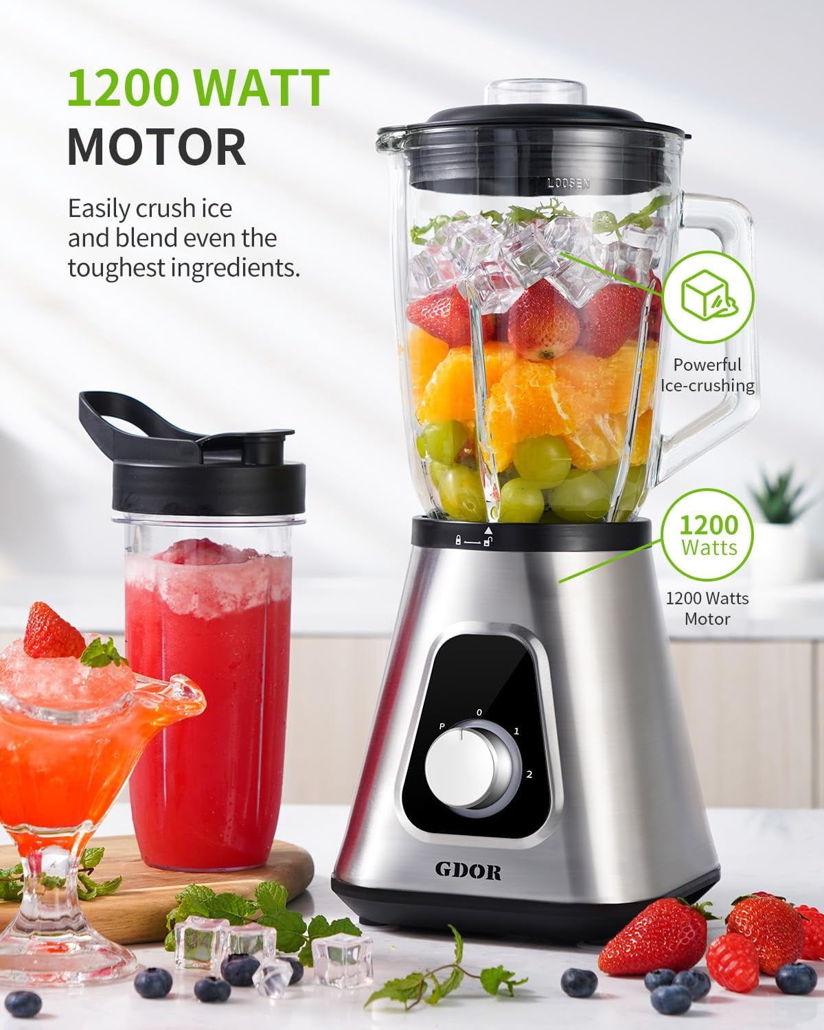 1200W Blender for Smoothies and Shakes, 52 Oz Countop Blender & 22 Oz Personal Blender Combo, 6-leaf Blade, 3 Adjustable Speed for Juices, Frozen Fruit Drinks, Sauces, Self-Cleaning