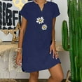 thumbnail image 2 of Feancey Linen Mini Dresses for Women 2025 Summer Short Sleeve V Neck T Shirt Dress Loose Fit Casual Floral Print Beach Dresses Navy XXL, 2 of 6