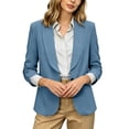 thumbnail image 6 of Women's Dress Blazer Jacket Ruched Sleeve Office Shawl Collar Jacket with Single Button Business Casual 3/4 Sleeve Suit Coat, 6 of 9