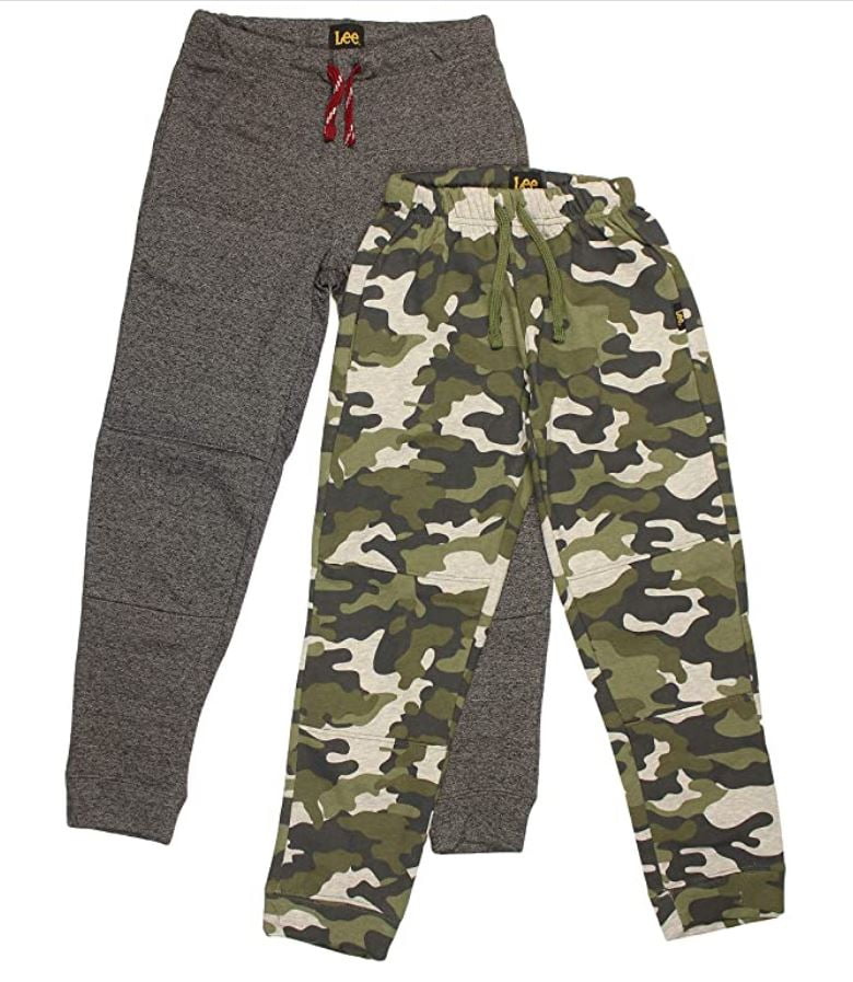 LEE Youth Boy's 2Pack Jogger Pants, Charcoal/Green Camo, Medium 10/12