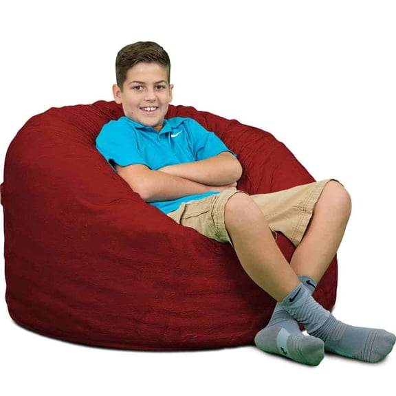 Ultimate Sack 3000 3-Foot Bean Bag Chair Oversized Foam Lounger, Burgundy Suede Cover