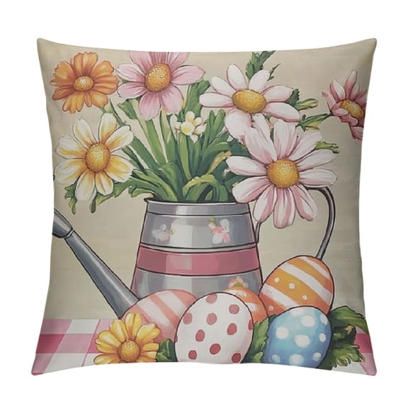 PRATYUS Easter Throw Pillow Covers Soft Spring Easter Pillow Covers Pink Easter Egg Flower Cushion Covers Pillow Cases for Home Outdoor Sofa Couch Decoration 12x12in